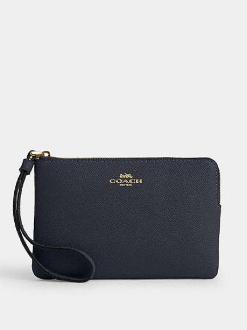 Coach Corner Zip Wristlet Black Crossgrain Leather Gold Hardware